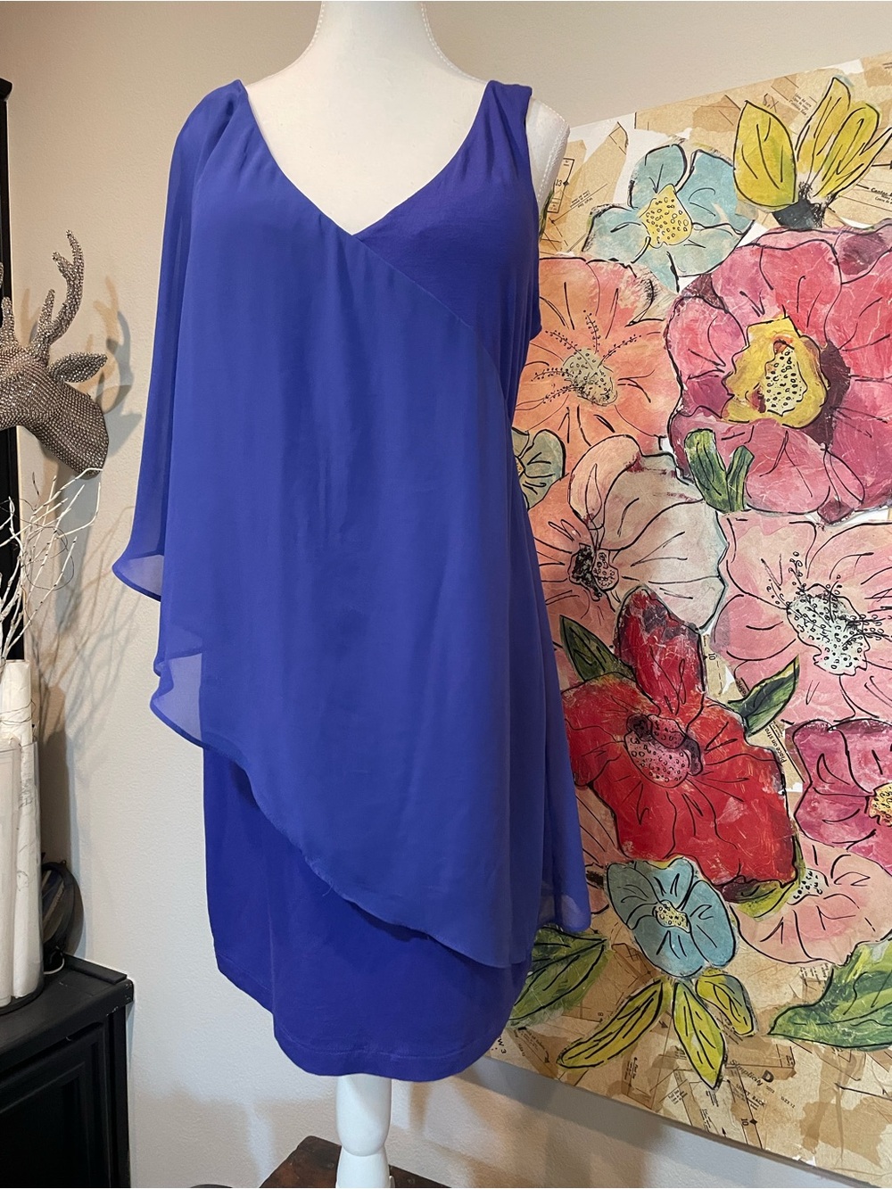 bebe Bright Royal Blue Flowy fully lined asymmetrical size XL - Picture 3 of 6